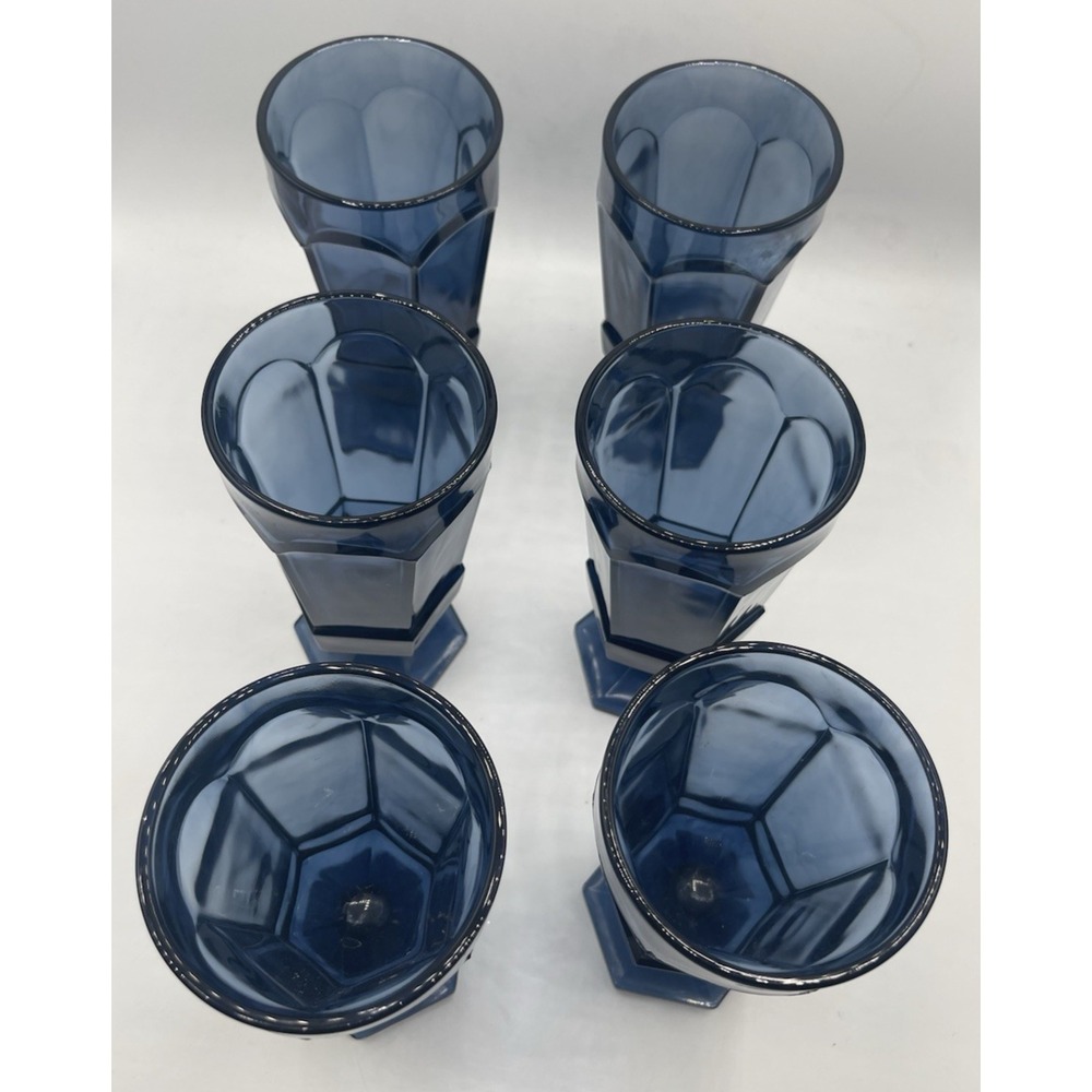 7 Vintage Fostoria Virginia Dark Blue Iced Tea/Water Goblet. Made In USA